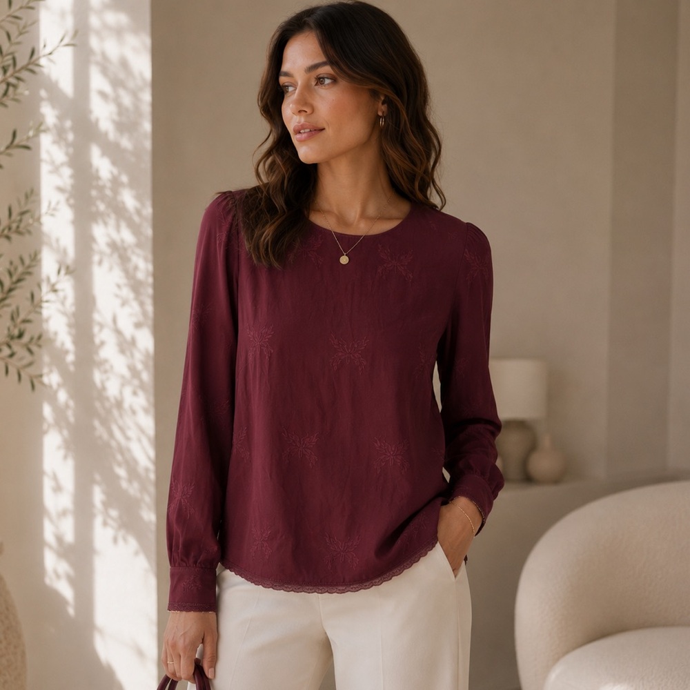 Zadig & Voltaire Burgundy Textured Long-Sleeve Blouse